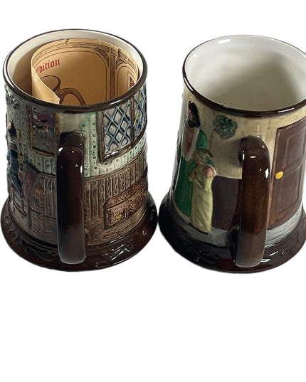 Pair Vintage 1971 Beswick Royal Doulton Charles Dickens Christmas Carol Tankards