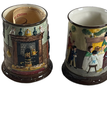 Pair Vintage 1971 Beswick Royal Doulton Charles Dickens Christmas Carol Tankards