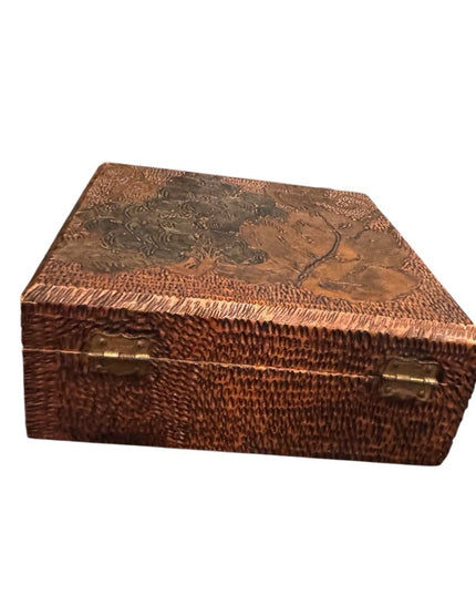 Antique wooden Handmade carved Wooden Jewelry Box with Grape Leaf Design