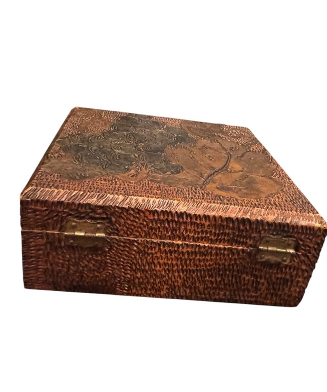 Antique wooden Handmade carved Wooden Jewelry Box with Grape Leaf Design