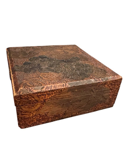 Antique wooden Handmade carved Wooden Jewelry Box with Grape Leaf Design