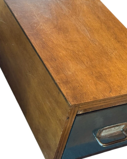 Antique Solid OAK Wooden File Storage Box metal Drawer handmade Card Caralog
