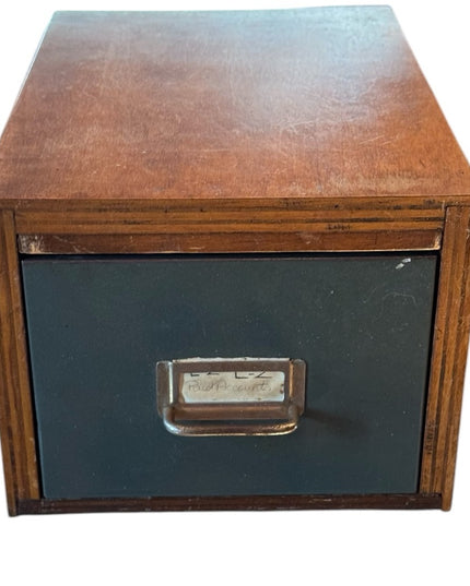 Antique Solid OAK Wooden File Storage Box metal Drawer handmade Card Caralog