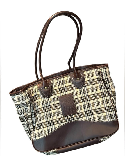 5/A Baker Blanket Co Plaid Tote Bag with Brown Accents Leather Canvas