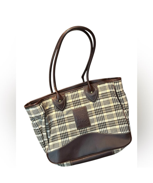 5/A Baker Blanket Co Plaid Tote Bag with Brown Accents Leather Canvas