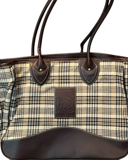 5/A Baker Blanket Co Plaid Tote Bag with Brown Accents Leather Canvas