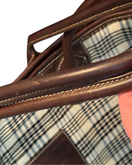 5/A Baker Blanket Co Plaid Tote Bag with Brown Accents Leather Canvas