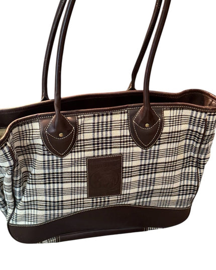 5/A Baker Blanket Co Plaid Tote Bag with Brown Accents Leather Canvas