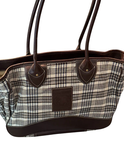 5/A Baker Blanket Co Plaid Tote Bag with Brown Accents Leather Canvas