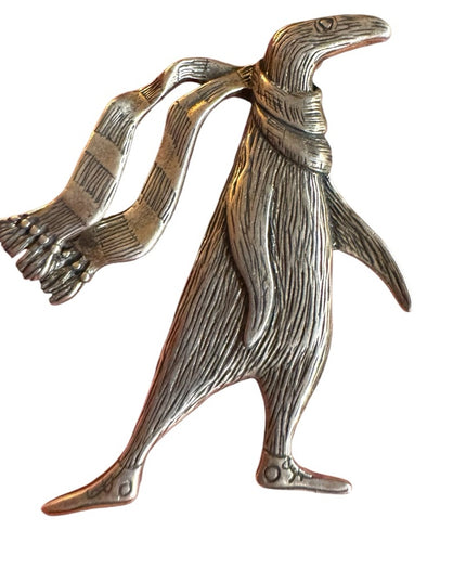 Vintage sterling silver 925 Edward Gorey Penguin Brooch w Scarf Doubtful guest