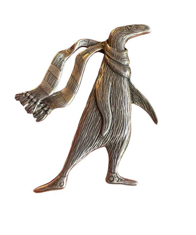Vintage sterling silver 925 Edward Gorey Penguin Brooch w Scarf Doubtful guest