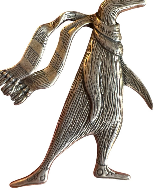 Vintage sterling silver 925 Edward Gorey Penguin Brooch w Scarf Doubtful guest