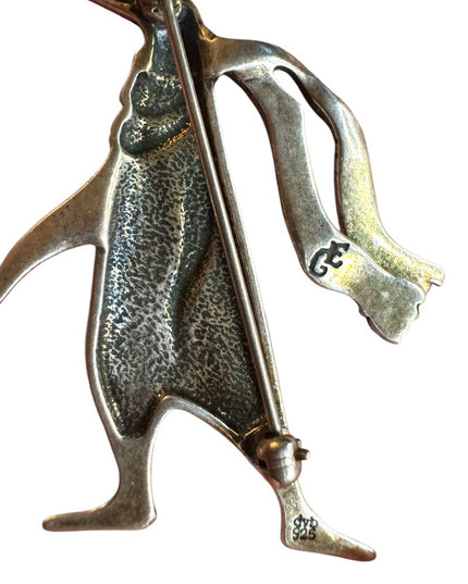 Vintage sterling silver 925 Edward Gorey Penguin Brooch w Scarf Doubtful guest