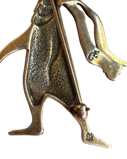 Vintage sterling silver 925 Edward Gorey Penguin Brooch w Scarf Doubtful guest