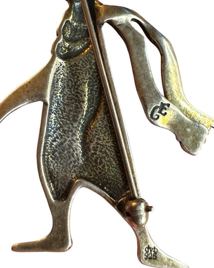 Vintage sterling silver 925 Edward Gorey Penguin Brooch w Scarf Doubtful guest