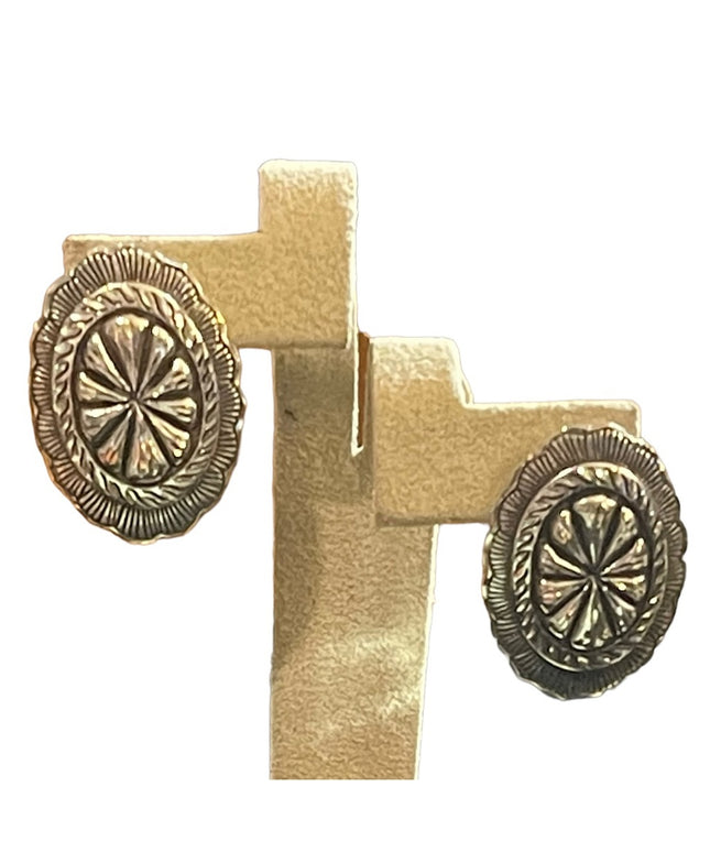 Vintage Sterling Silver 925 Concho style pierced earrings Native Southwestern