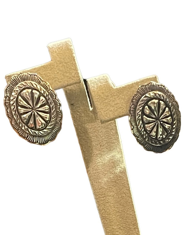 Vintage Sterling Silver 925 Concho style pierced earrings Native Southwestern