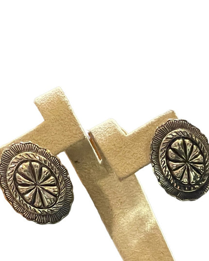 Vintage Sterling Silver 925 Concho style pierced earrings Native Southwestern