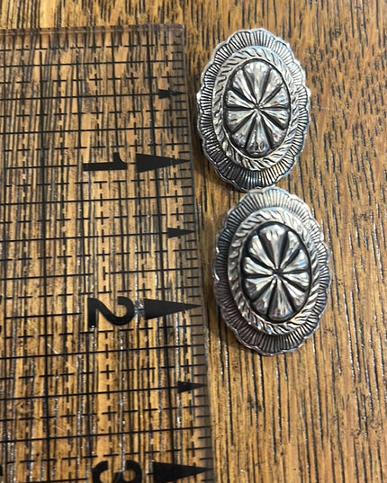 Vintage Sterling Silver 925 Concho style pierced earrings Native Southwestern