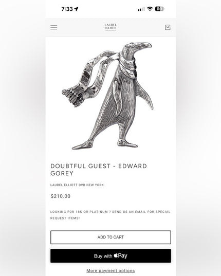 Vintage sterling silver 925 Edward Gorey Penguin Brooch w Scarf Doubtful guest