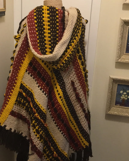 Vintage MEXICAN Super OSFA Hippie BOHO poncho hoodie 1970S Handmade