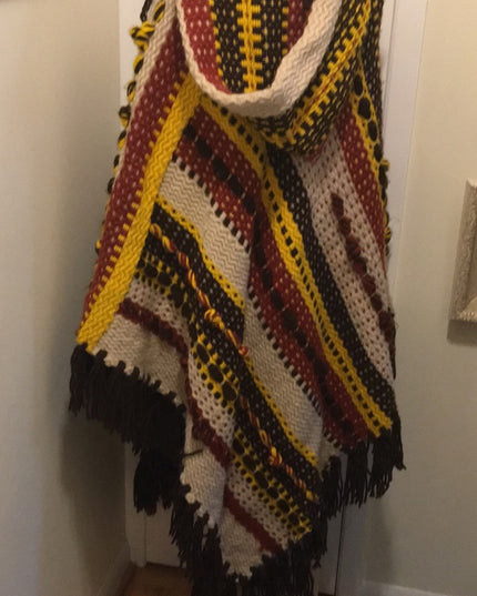 Vintage MEXICAN Super OSFA Hippie BOHO poncho hoodie 1970S Handmade