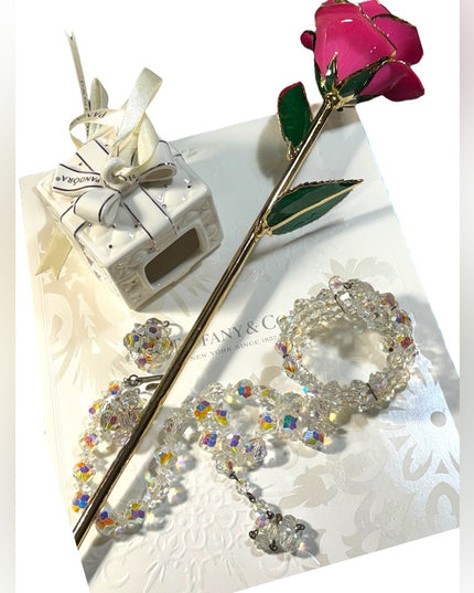 MOTHERS CHRISTMAS  Gold plt rose Tiffany Catalog Pandora ornament Sparkle Set 💗