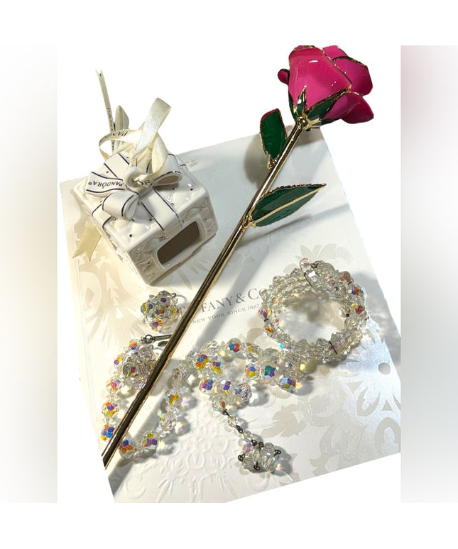 MOTHERS CHRISTMAS  Gold plt rose Tiffany Catalog Pandora ornament Sparkle Set 💗