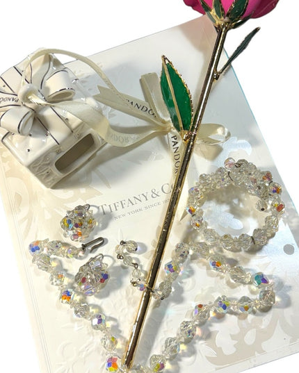 MOTHERS CHRISTMAS  Gold plt rose Tiffany Catalog Pandora ornament Sparkle Set 💗
