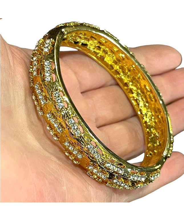 1980s Camrose & Kross gold plated crystal fancy bangle bracelet JBK Jackie K