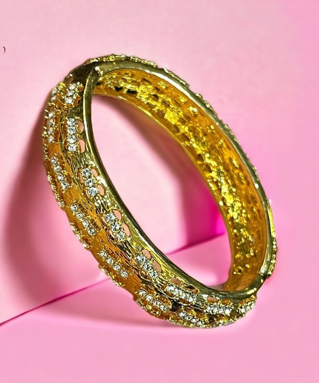 1980s Camrose & Kross gold plated crystal fancy bangle bracelet JBK Jackie K
