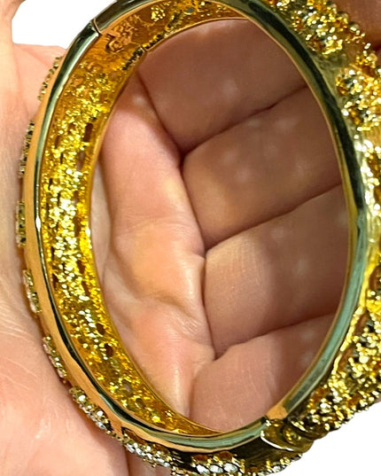 1980s Camrose & Kross gold plated crystal fancy bangle bracelet JBK Jackie K