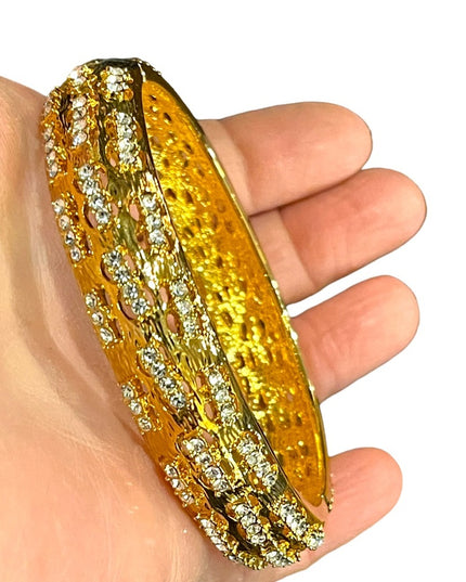 1980s Camrose & Kross gold plated crystal fancy bangle bracelet JBK Jackie K