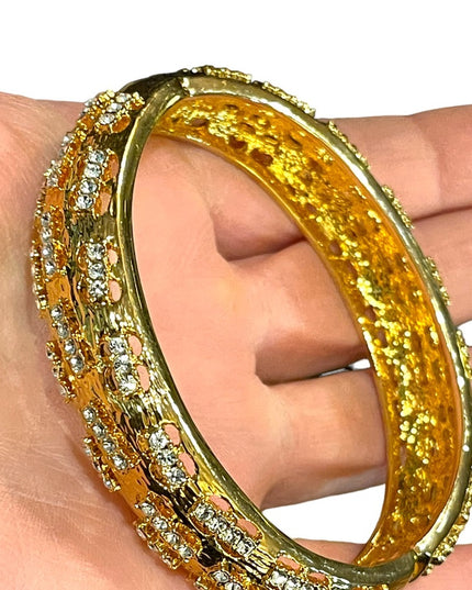 1980s Camrose & Kross gold plated crystal fancy bangle bracelet JBK Jackie K