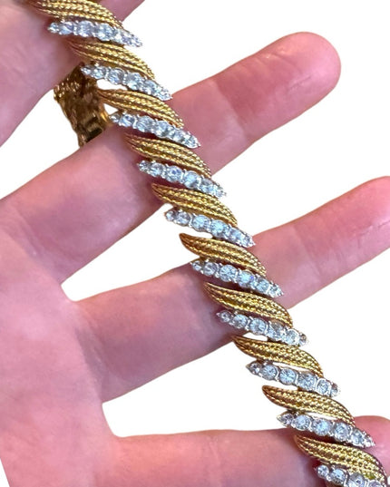 Elegant Vintage JBK Camrose & Kross  Gold and Silver CZ crystal Twist Bracelet