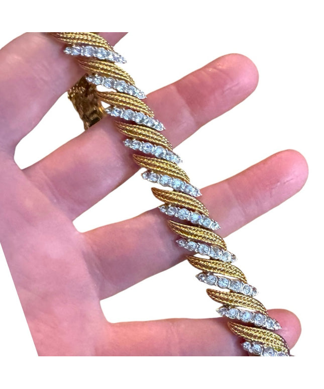 Elegant Vintage JBK Camrose & Kross  Gold and Silver CZ crystal Twist Bracelet
