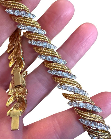 Elegant Vintage JBK Camrose & Kross  Gold and Silver CZ crystal Twist Bracelet