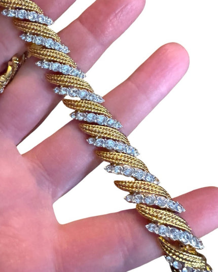 Elegant Vintage JBK Camrose & Kross  Gold and Silver CZ crystal Twist Bracelet