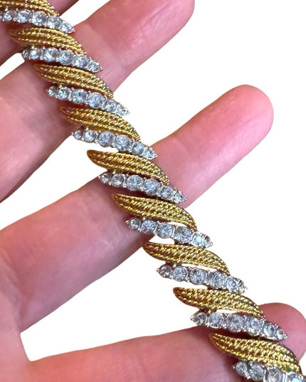 Elegant Vintage JBK Camrose & Kross  Gold and Silver CZ crystal Twist Bracelet