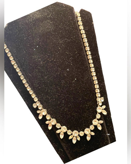 Vintage SHERMAN 1950s Silver rhinestone fancy crystal necklace CLEAR CRYSTAL