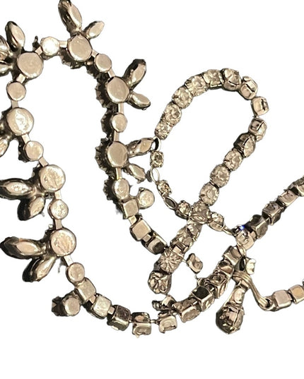 Vintage SHERMAN 1950s Silver rhinestone fancy crystal necklace CLEAR CRYSTAL