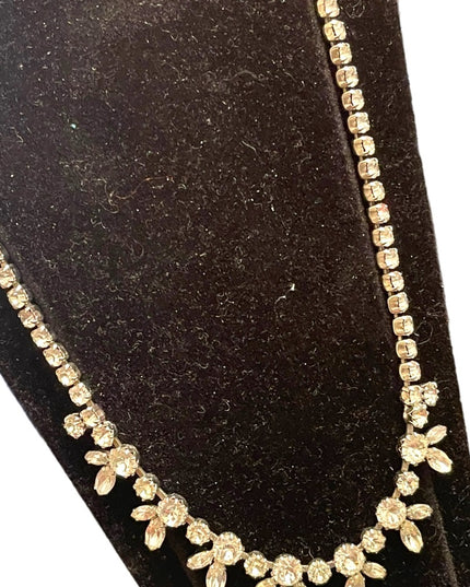 Vintage SHERMAN 1950s Silver rhinestone fancy crystal necklace CLEAR CRYSTAL