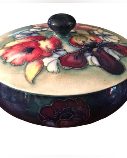 Vintage MCM Moorcroft Flower Lidded bowl ceramic England
