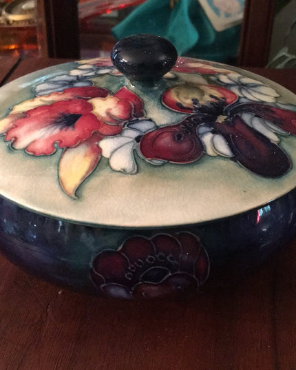 Vintage MCM Moorcroft Flower Lidded bowl ceramic England