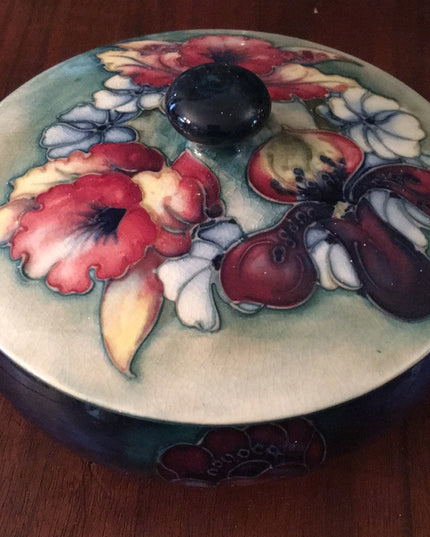 Vintage MCM Moorcroft Flower Lidded bowl ceramic England
