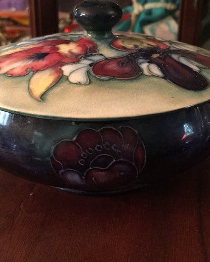 Vintage MCM Moorcroft Flower Lidded bowl ceramic England