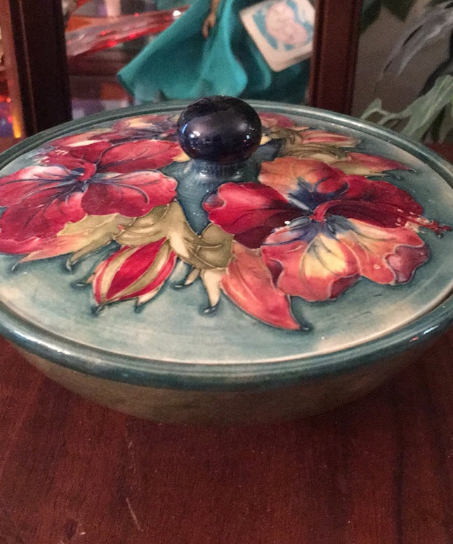 - Vintage MCM Moorcroft Lidded bowl Flowers ceramic UK