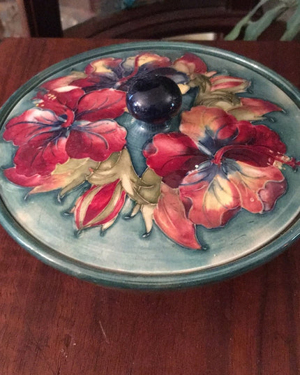 - Vintage MCM Moorcroft Lidded bowl Flowers ceramic UK