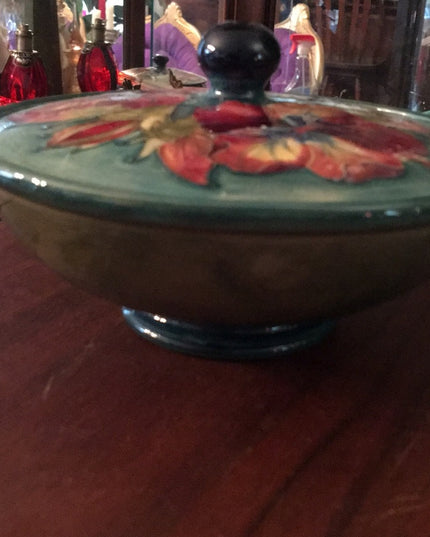 - Vintage MCM Moorcroft Lidded bowl Flowers ceramic UK