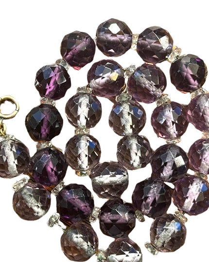 Large vintage 12mm Chunky faceted CZECH purple crystal bead necklace